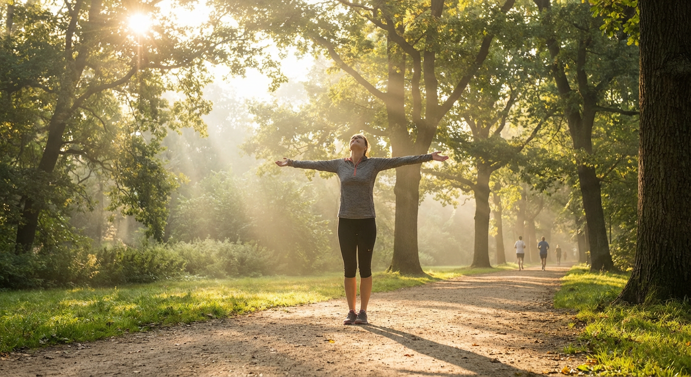 Person Breathing Fresh Air in Nature